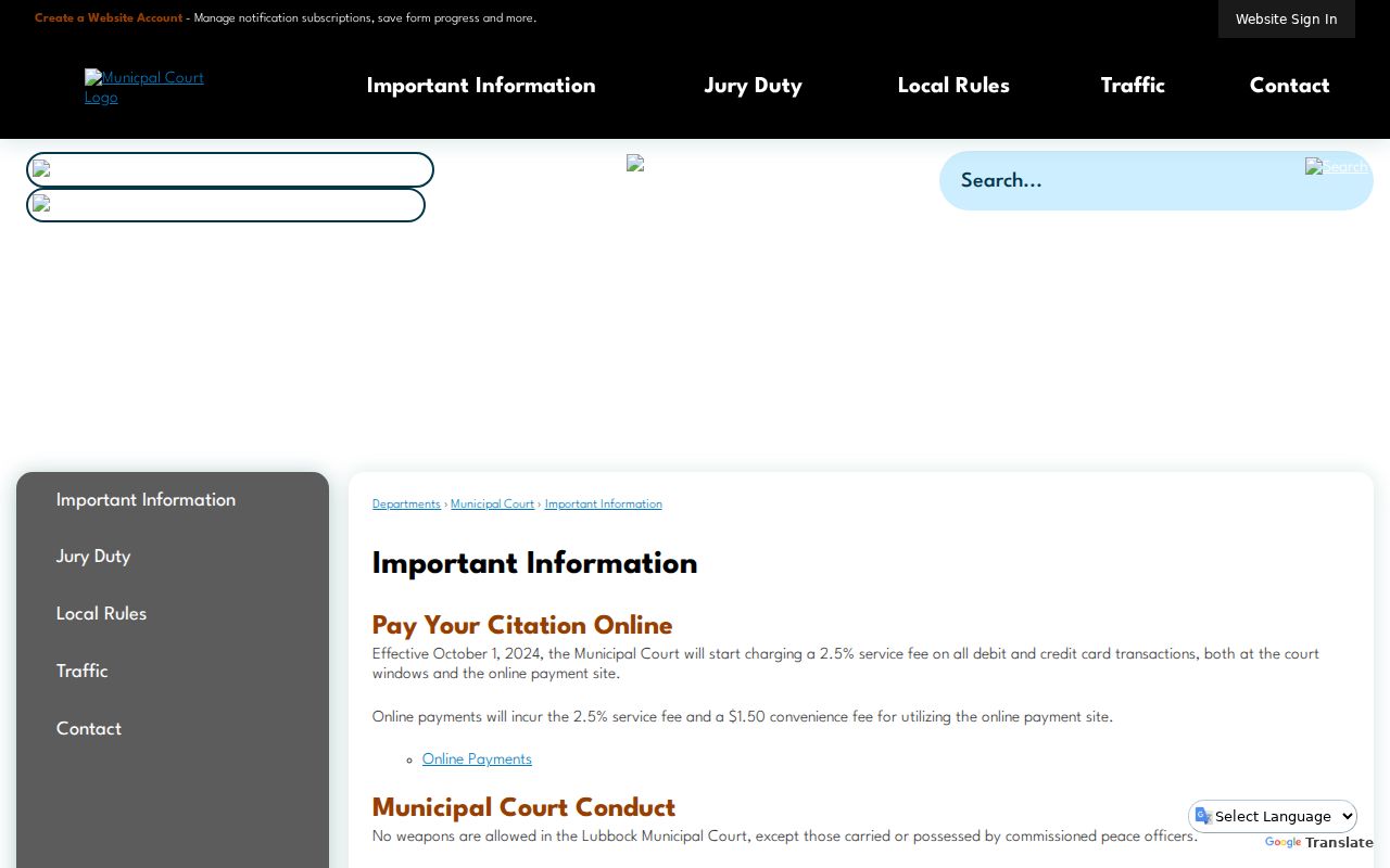 Lubbock County municipal warrant court guidance on the City of Lubbock official page