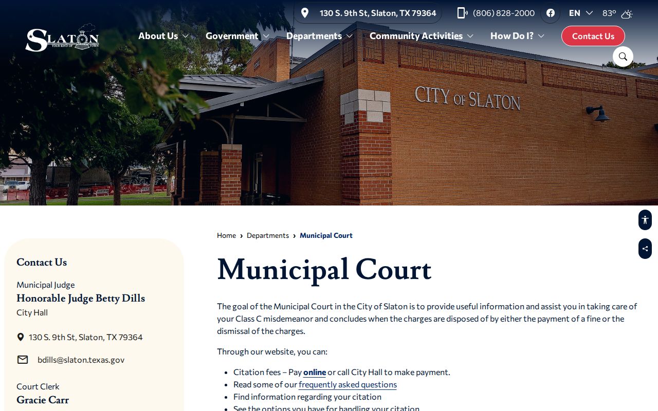 Slaton warrant court contact and citation guidance on the municipal court page