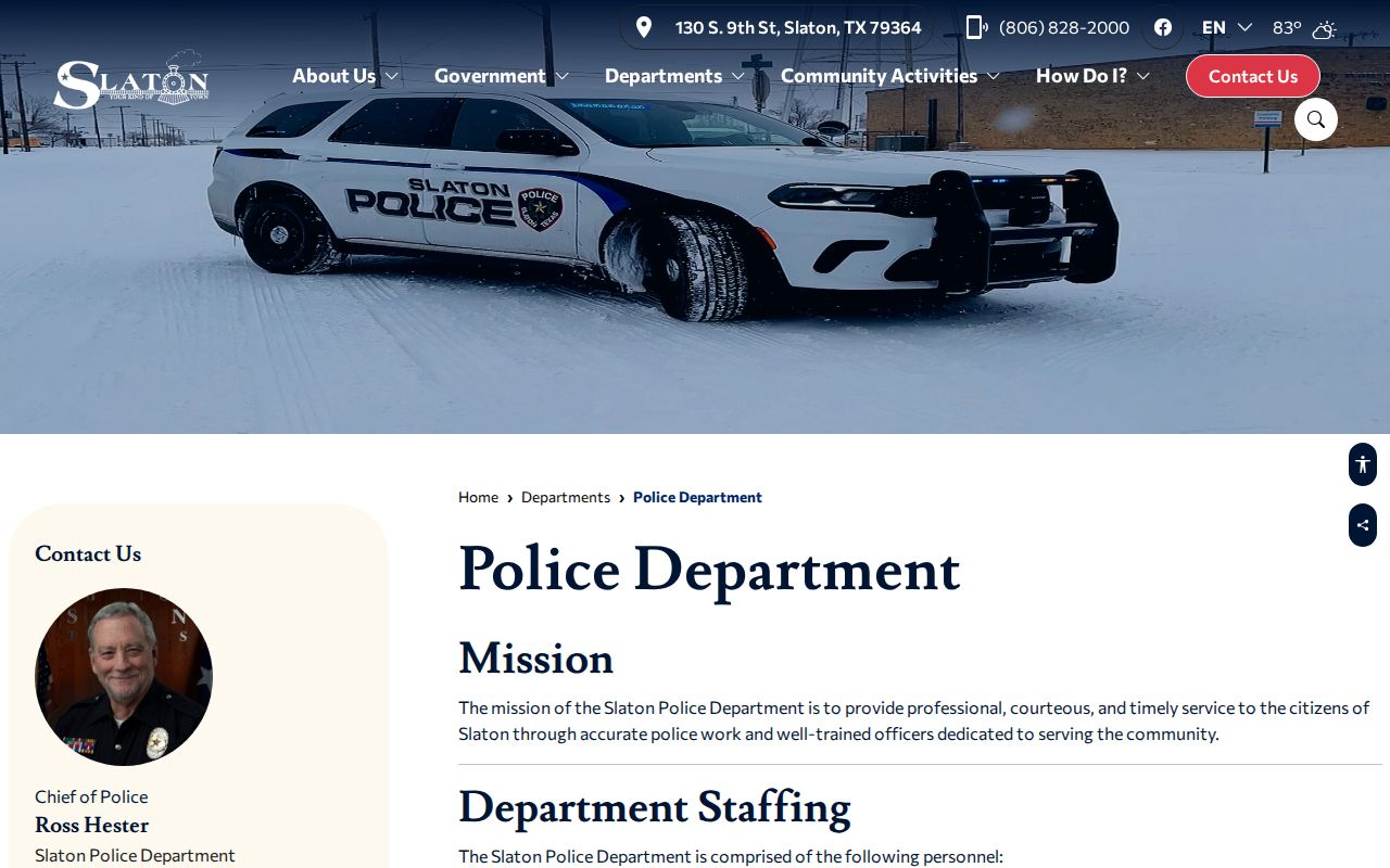 Slaton warrant agency routing and Police Department contact information