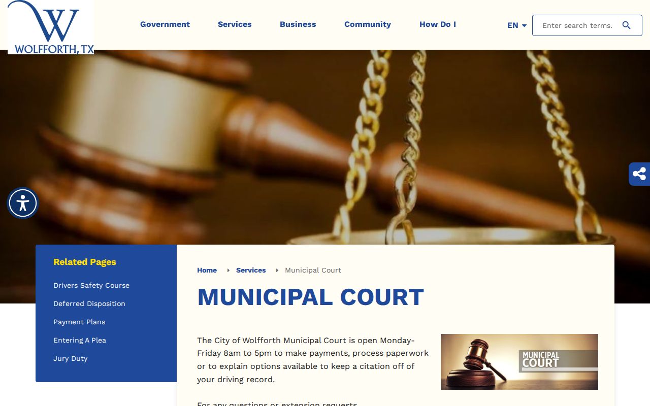 Wolfforth warrant and citation access guidance on the city municipal court page