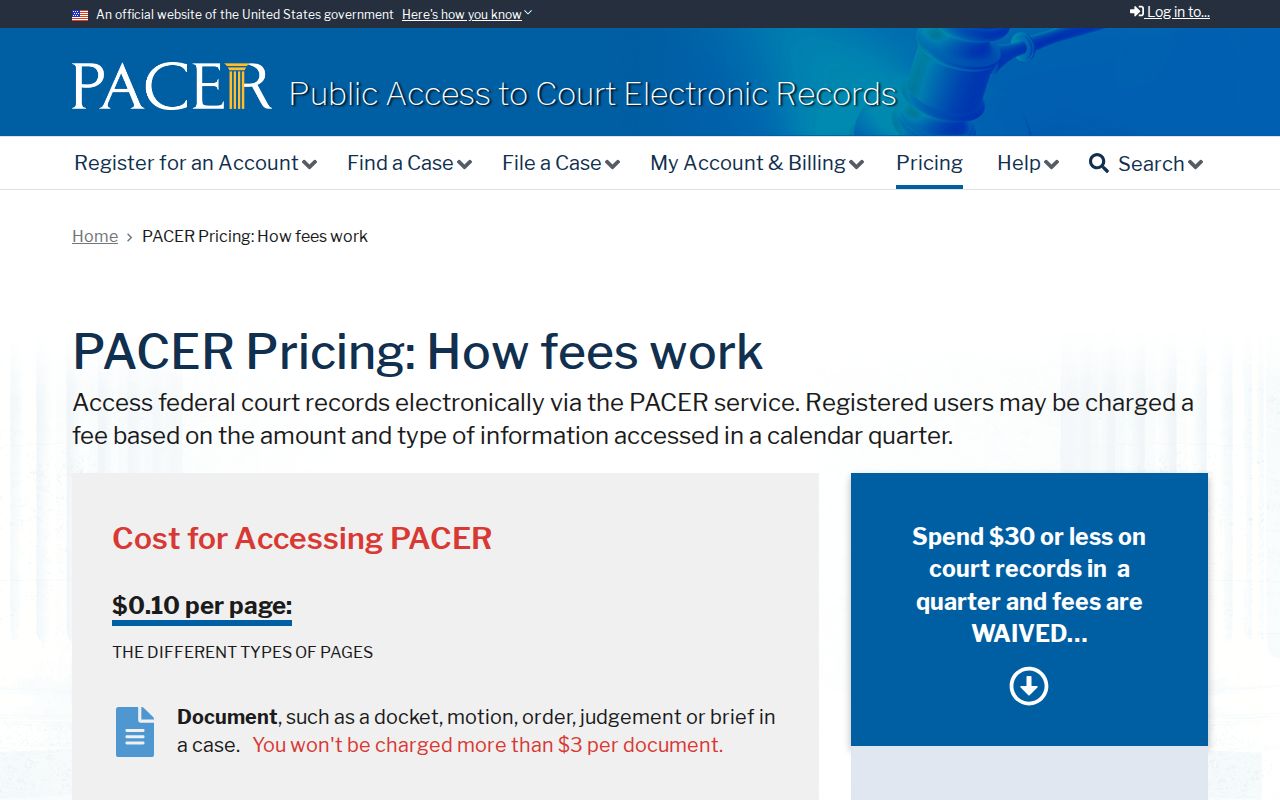 Lubbock County warrant records: PACER public access fee information