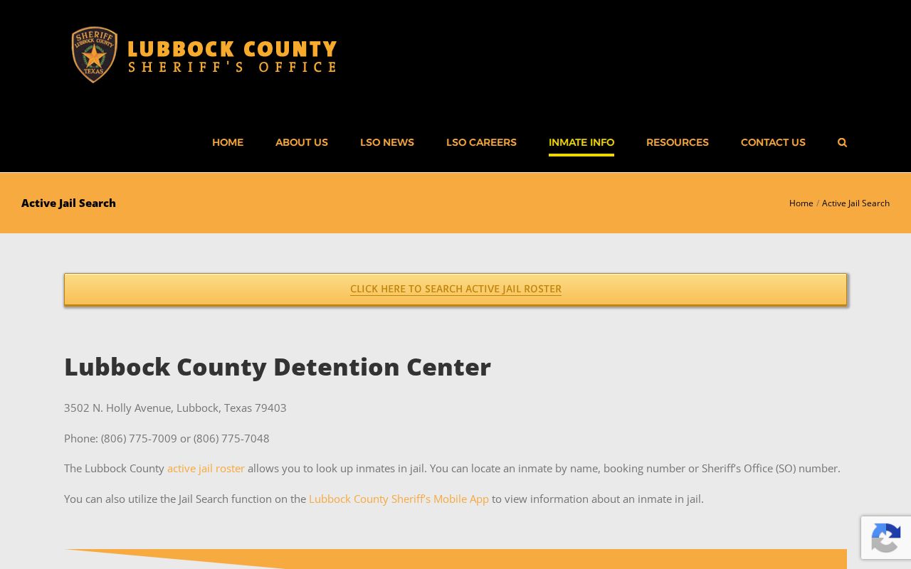 Lubbock County warrant records: Sheriff Active Jail Search information